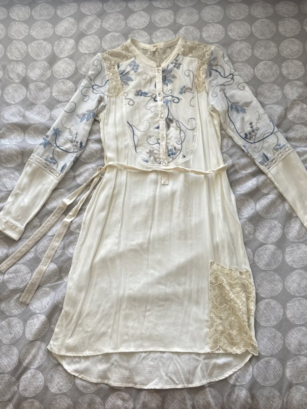 NWT Anthropologie Tiny Lace Embroidered Long Sleeve Belted Dress 45604170 Sz S